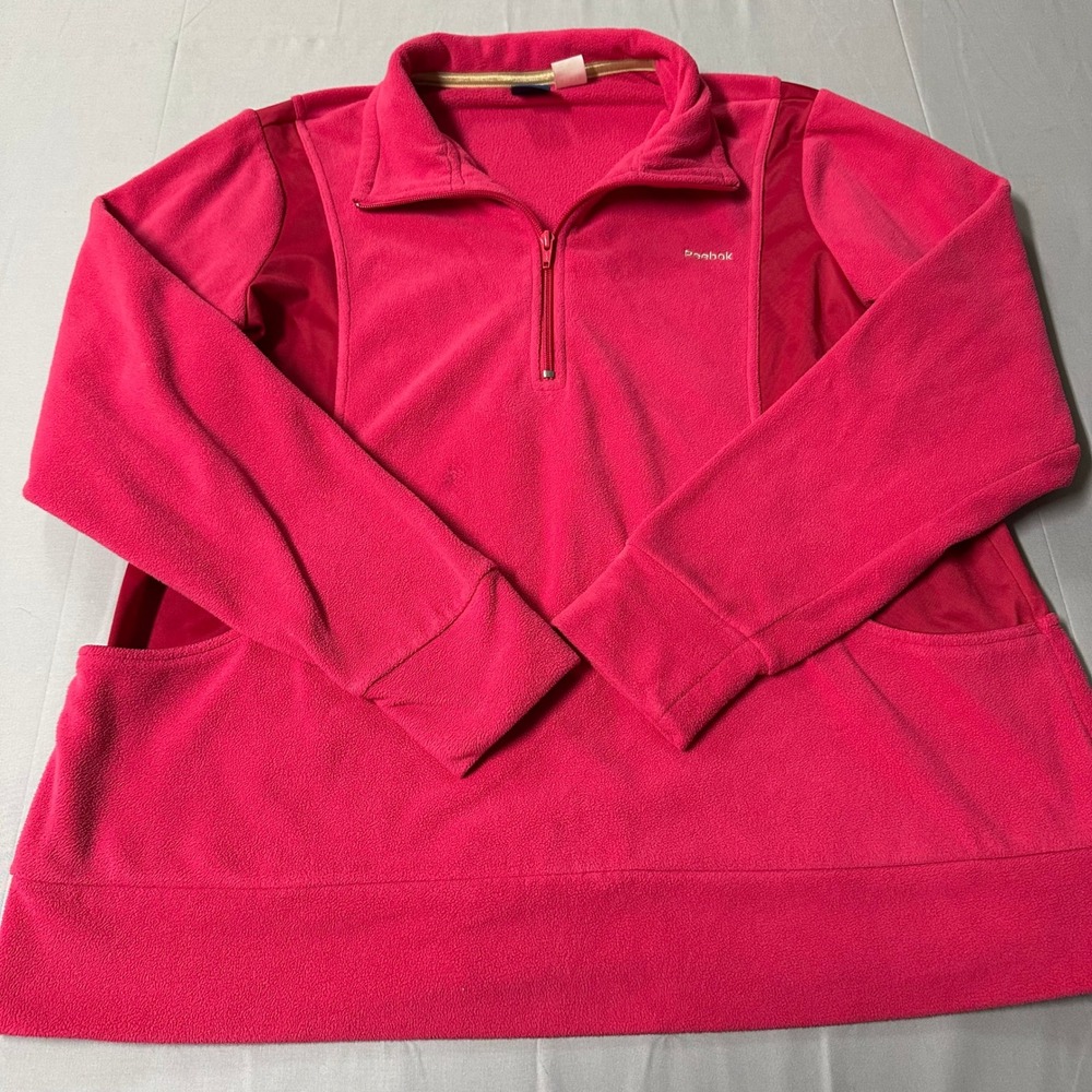 Reebok Womens 2XL Pink Fleece Quarter Zip Pullover Mock Neck Activewear Jacket